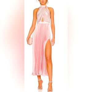 NWT L'IDEE Renaissance Flowing Pink Plissé Gown Grecian Style Halter +Fr…